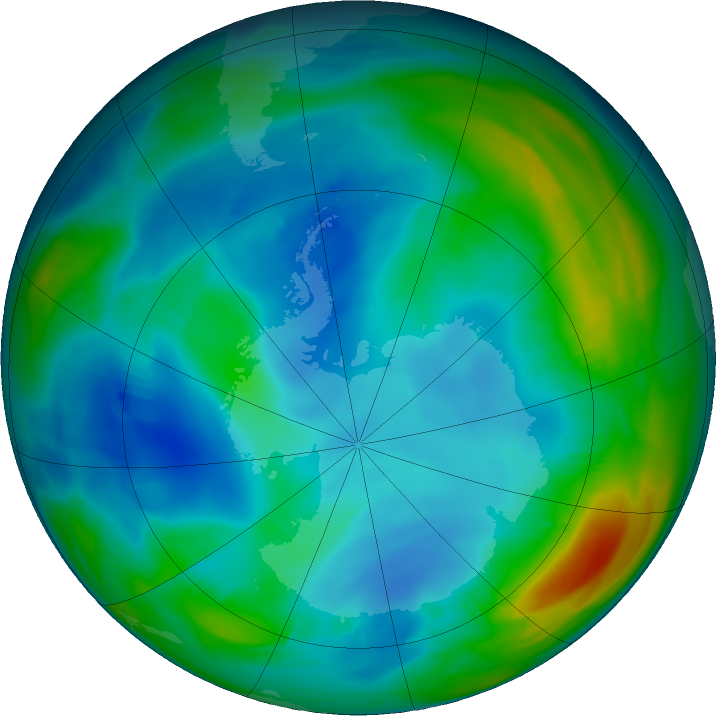 Antarctic ozone map for 22 July 2020